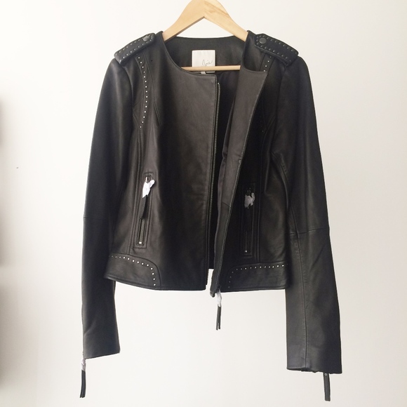 Joie | Black Studded Leather Moto Jacket - Picture 5 of 8